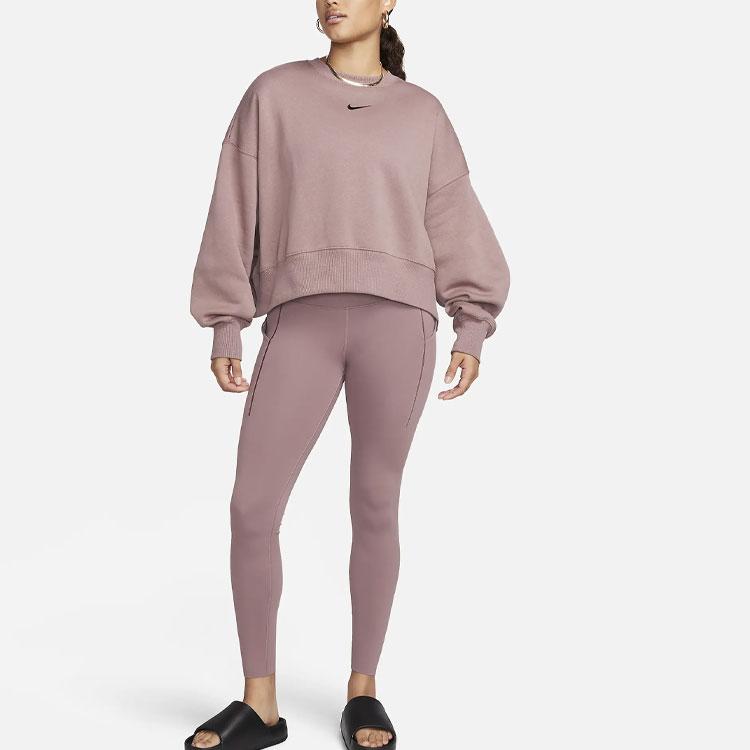 Nike Sportsklær Phoenix Fleece Ensfarget Logo Løs Crew Neck Genser Dame Topper Smoky-Mauve DQ5761-208