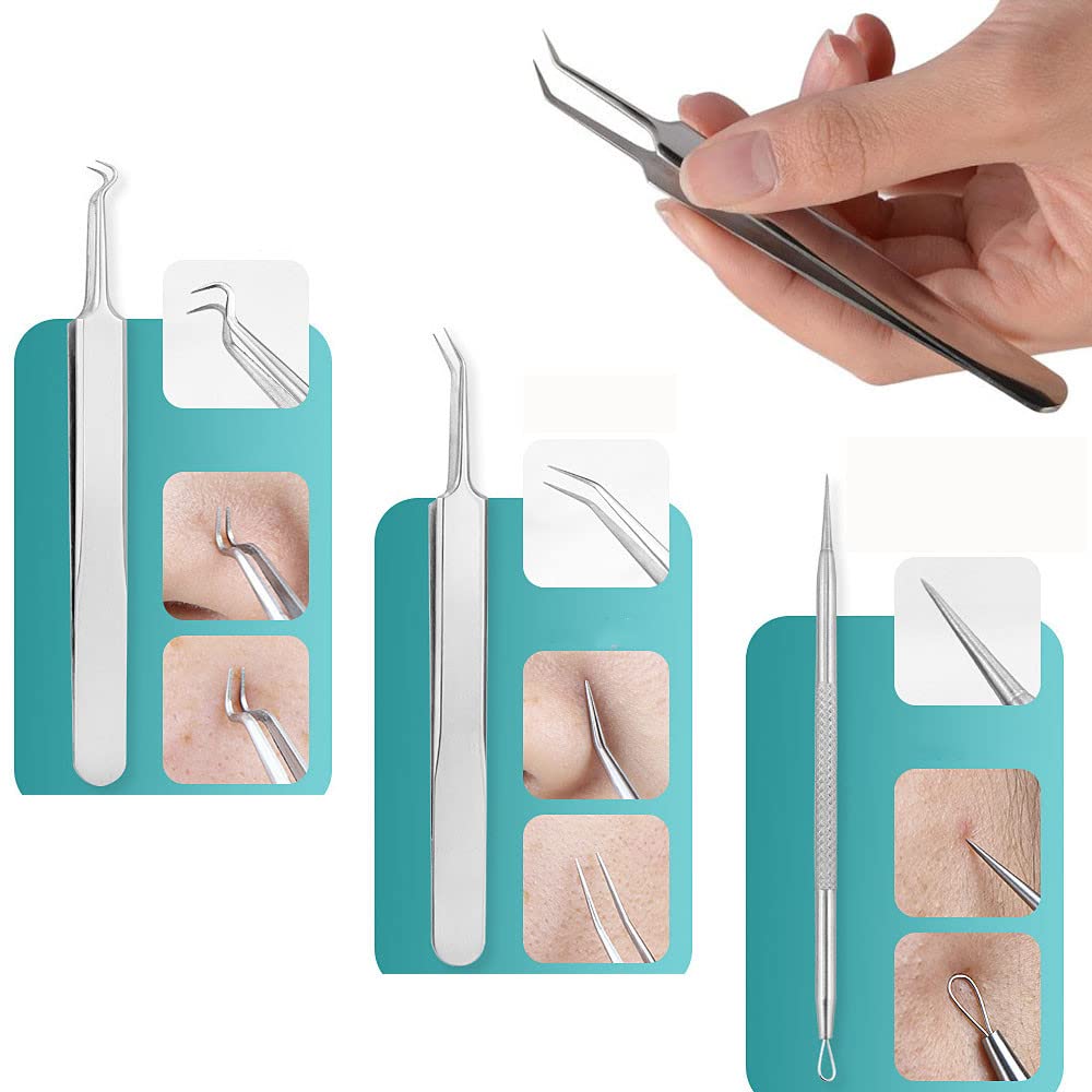 Set of Stainless Steel Blackhead Precision Pore Care Kit for Blackhead Blackhead and Acne with Storage Case 7-Piece Tweezers, Removal, Removal, Care,