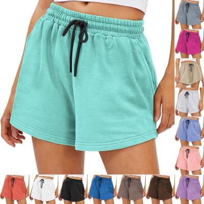 Women Beach Pants Casual Loose Shorts Solid Color Ruffled Pockets