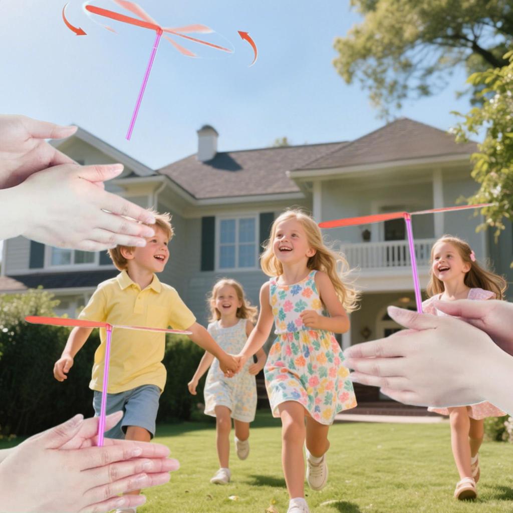 30pcs Plastic Bamboo Dragonfly Shape Hand Push Flying Propeller Outdoor Sports Game Kids Toy Gift Rotating Flying Arrow Games
