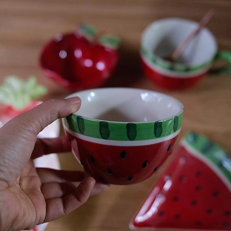 Watermelon Ceramic Relief Fruit Shaped Plate Cake Inventory Heart Plate Breakfast Cup Large Capacity Cup Rice Bowl