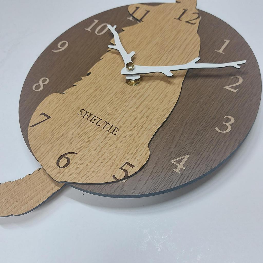 Pendulum Clock, Shetland Sheepdog (Sheltie) Wall Clock, Beige, Stylish Wooden Analog Clock, Silent, Wall-Mounted, Interior Decor, Bedroom, Home, Room