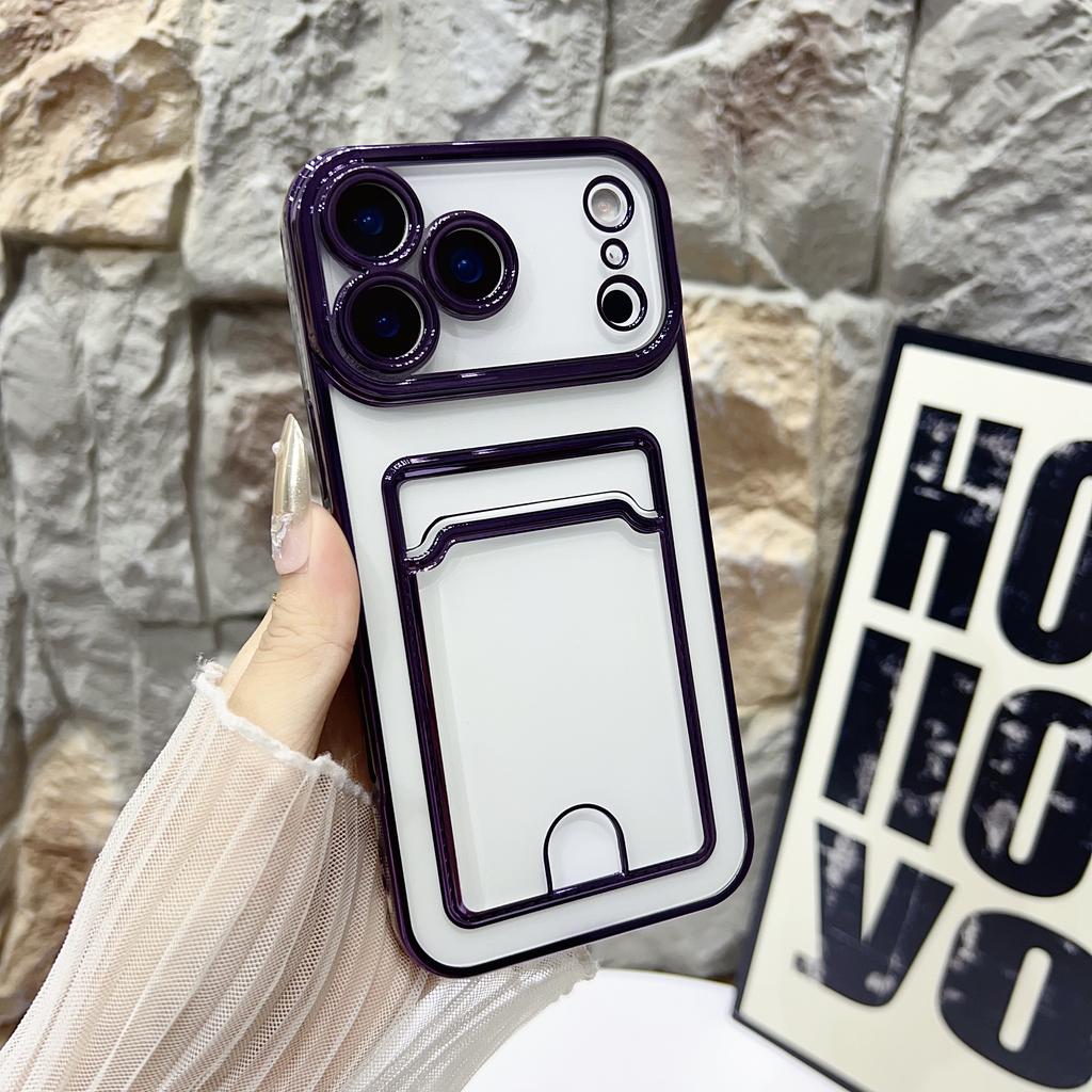 Luxury Soft Plating Card Holder Bag iPhone Case For iPhone 17 16 15 14 Plus 13 12 11 Pro Max Air Transparent Shockproof Cover
