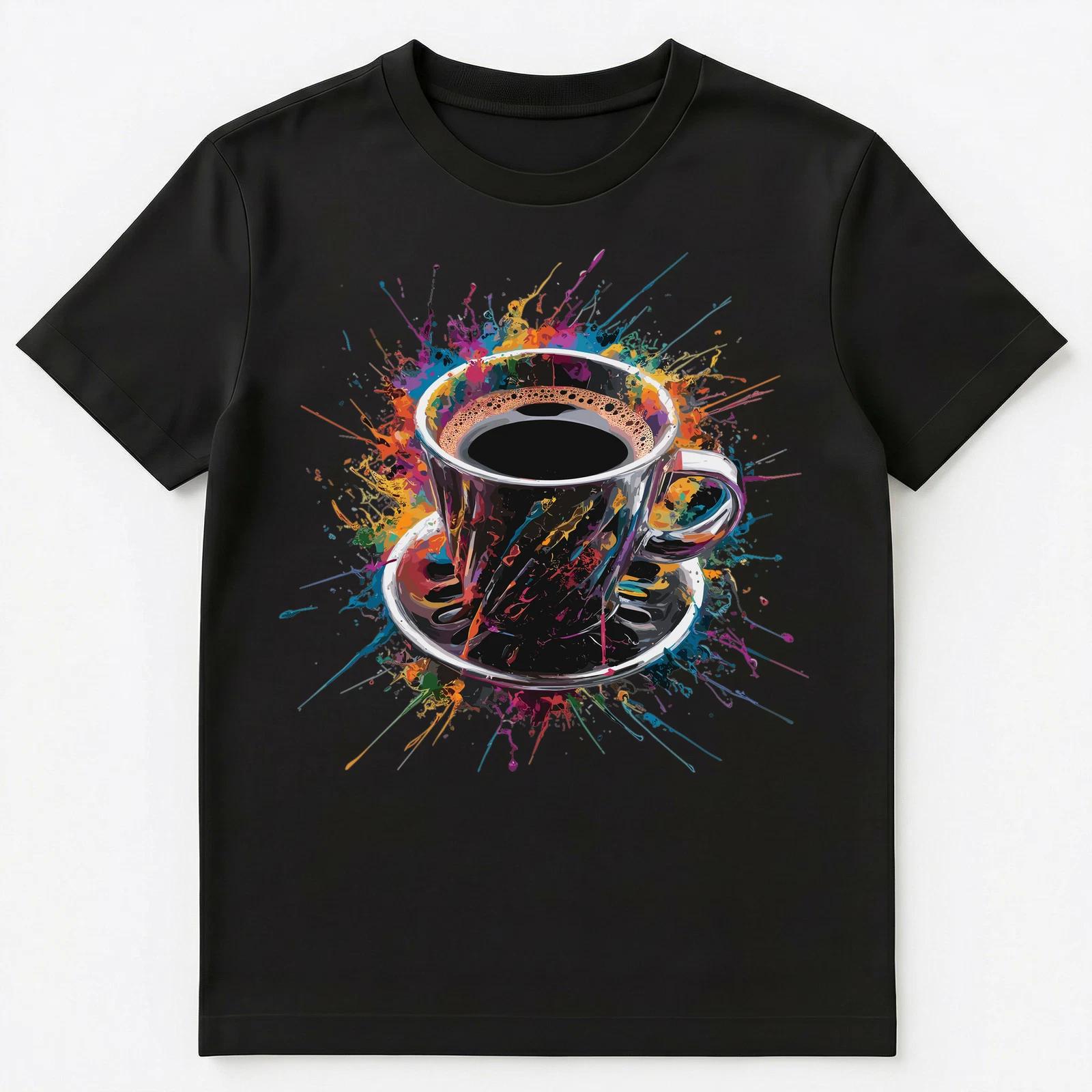 

Colorful Paint Splash Espresso Cup Art Graphic Unisex T-Shirt 4XL