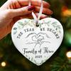 The Year We Become Family of Three Ornament Heart Shaped Baby First Christmas Ornament New Mom And Dad Gifts for Parents
