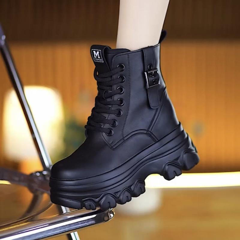 

Модный дизайнер Массивные женские ботильоны Весна Осень Удобные Теплые Меховые Ботинки на танкетке Кожаные Ботинки Увеличенные на 3 см Модные женские кроссовки 40 чёрный