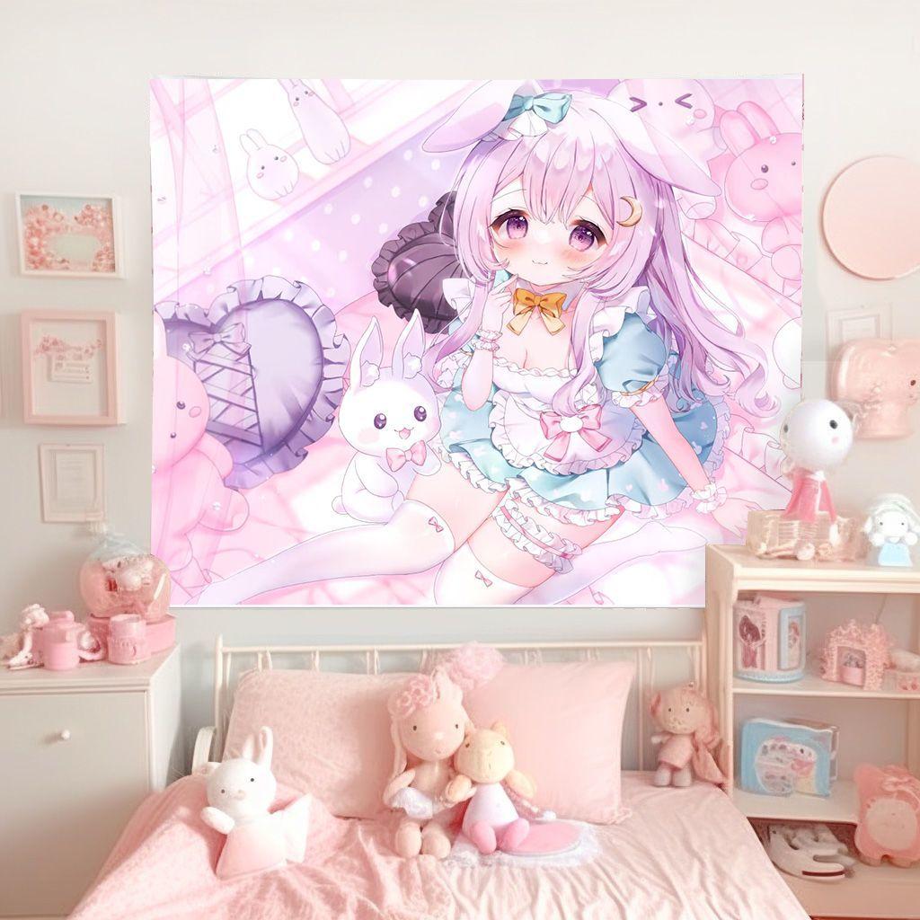 

Кавайная аниме-девушка в уютной спальне Настенный гобелен Милый свитшот с мишкой Моэ Эстетика Очаровательный декор комнаты для отаку Любитель Y2K 74x94cm(29x37in)