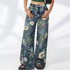 Damskie Retro Luźne Jeansy z Kwiatowym Wzorem