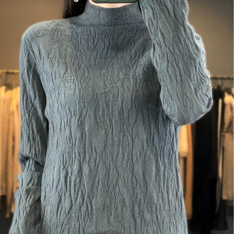 Yyfs Womens Fashion Casual Solid Color Print Autumn Winter Long Sleeve Half Turtleneck Sweaters