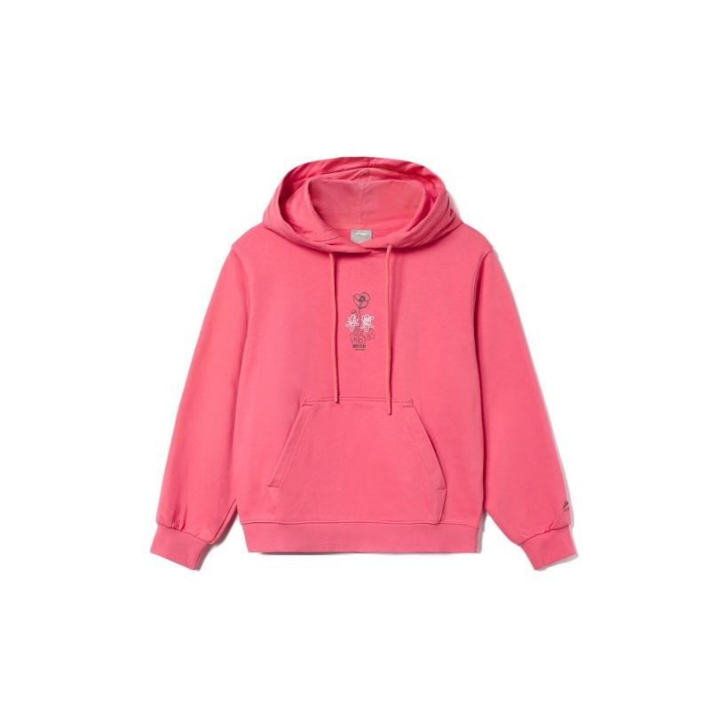 Li Ning Sports Fashion Series Loose Pullover Hoodie Women hoodies Tea-Rose-Red AWDR320-5