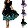 Women's Summer Casual Fashion Floral Print Short Sleeve V-Neck Swing Dress