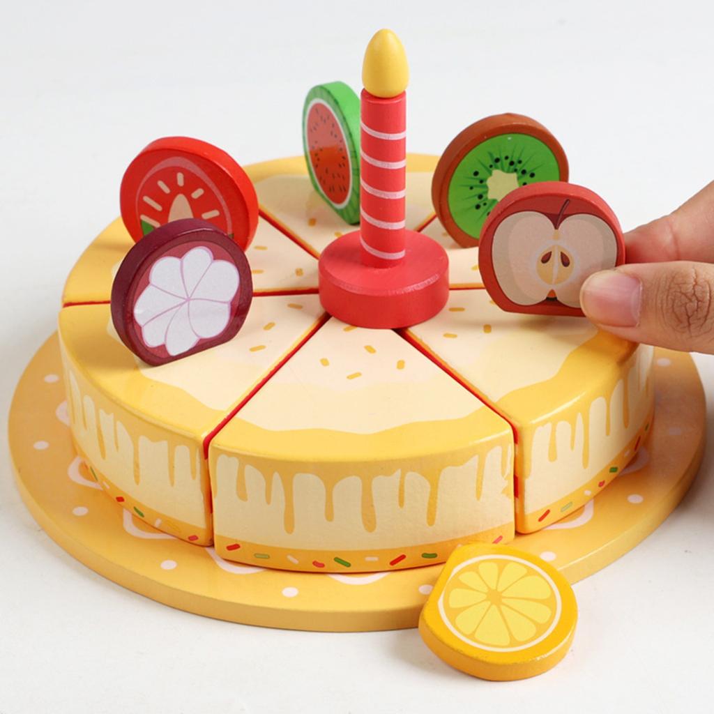 Wooden Simulation Birthday Fruit Cake Afternoon Dessert Puzzle Toy