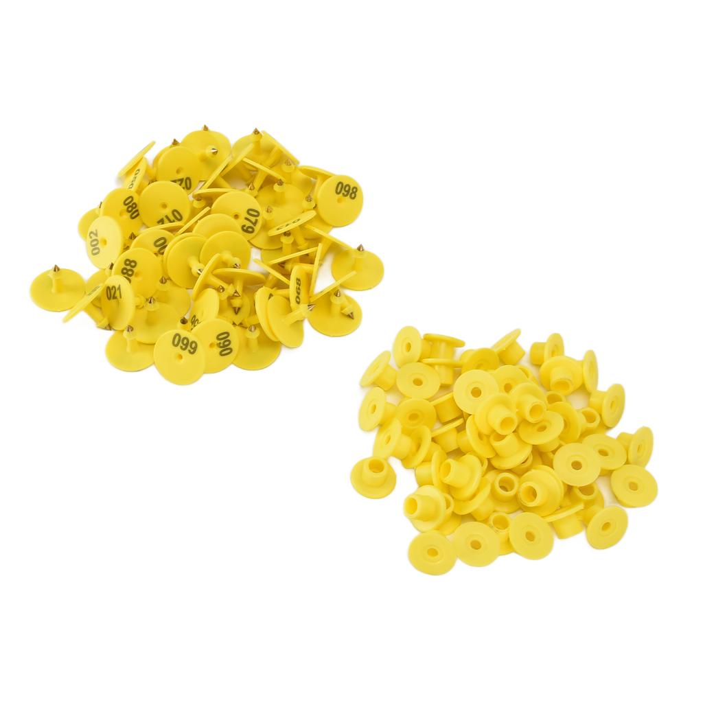 100pcs Livestock Ear Tag Anti Dropping Pig Round Ear Tag with Number for Foxes Pigs SheepsYellow