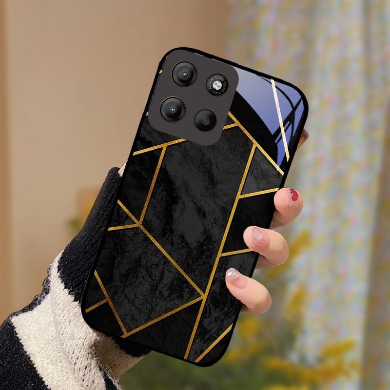 Para Motorola Moto G15 Capa Vidro Temperado Anti Queda Capa de Telefone Para Moto G 15 MotoG15 Capa Protetora Resistente a Choques Concha Dura de PC Bumper Traseiro