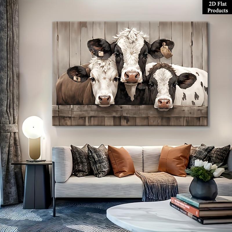 Three Farm Animals, Black and White Cows, Stacked In A Unique Formation, Perfect for Decorating Bedrooms, and Enhancing Autumn and Winter Home Decor