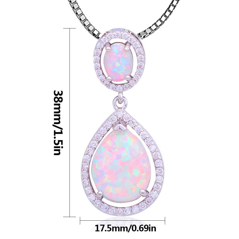 Silver Plated Lab Created White Opal Teardrop Necklace Design Sweater Chain Ocean Pendant Trendy Gift