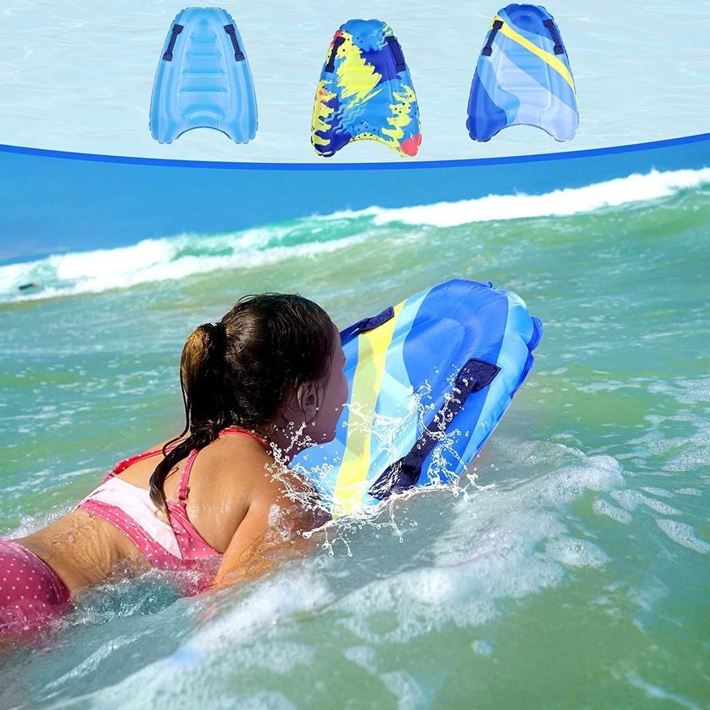 Children's Portable Inflatable Surfboard Lightweight Kickboard Ocean Surfing Water Slider Blue Striped