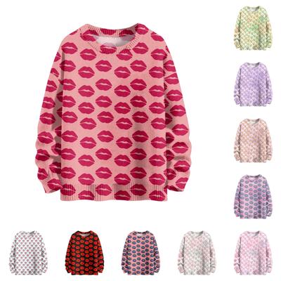 Valentinstag Sweatshirts für Kinder Jungen und Mädchen Strickpullover Süßes Shirt Herbst Rundhals Pullover Tops