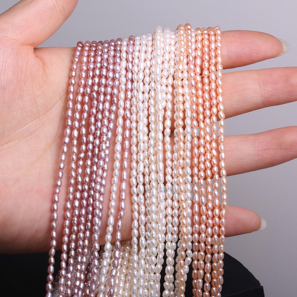1String, Rice Shape Pearls, 2–2.5 Mm, Boho Natural Freshwater Pearl Beads for Jewelry Making DIY Necklace Bracelet Crafts, Mother's Day Gift 36cm