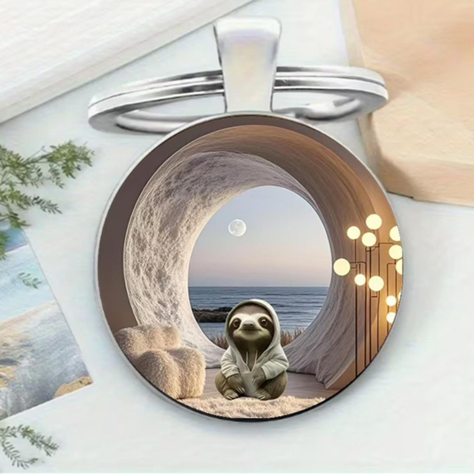 

Cute cartoon animal round glass alloy keychain ornament One Size