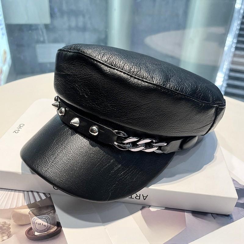 Fashion Flat Top Hat With Chain Detail For Spring And Fall Casual Wear