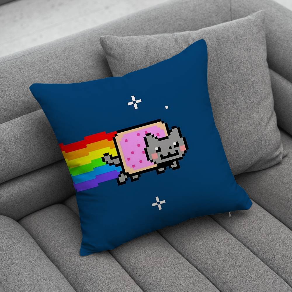 Cute Funny Rainbow Alien Cat Pillow Case Pillowcase Home Sofa Cushions Car Cushions Pillowcover Office Pillowshell Pillow