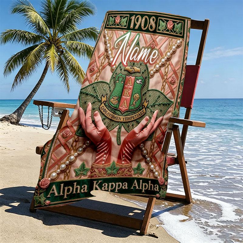 Custom Name Personalized Alpha Kappa Alpha Print Beach Towel, for Trip Camping Beach Party Home Decor, Birthday Gift for Family & Friends