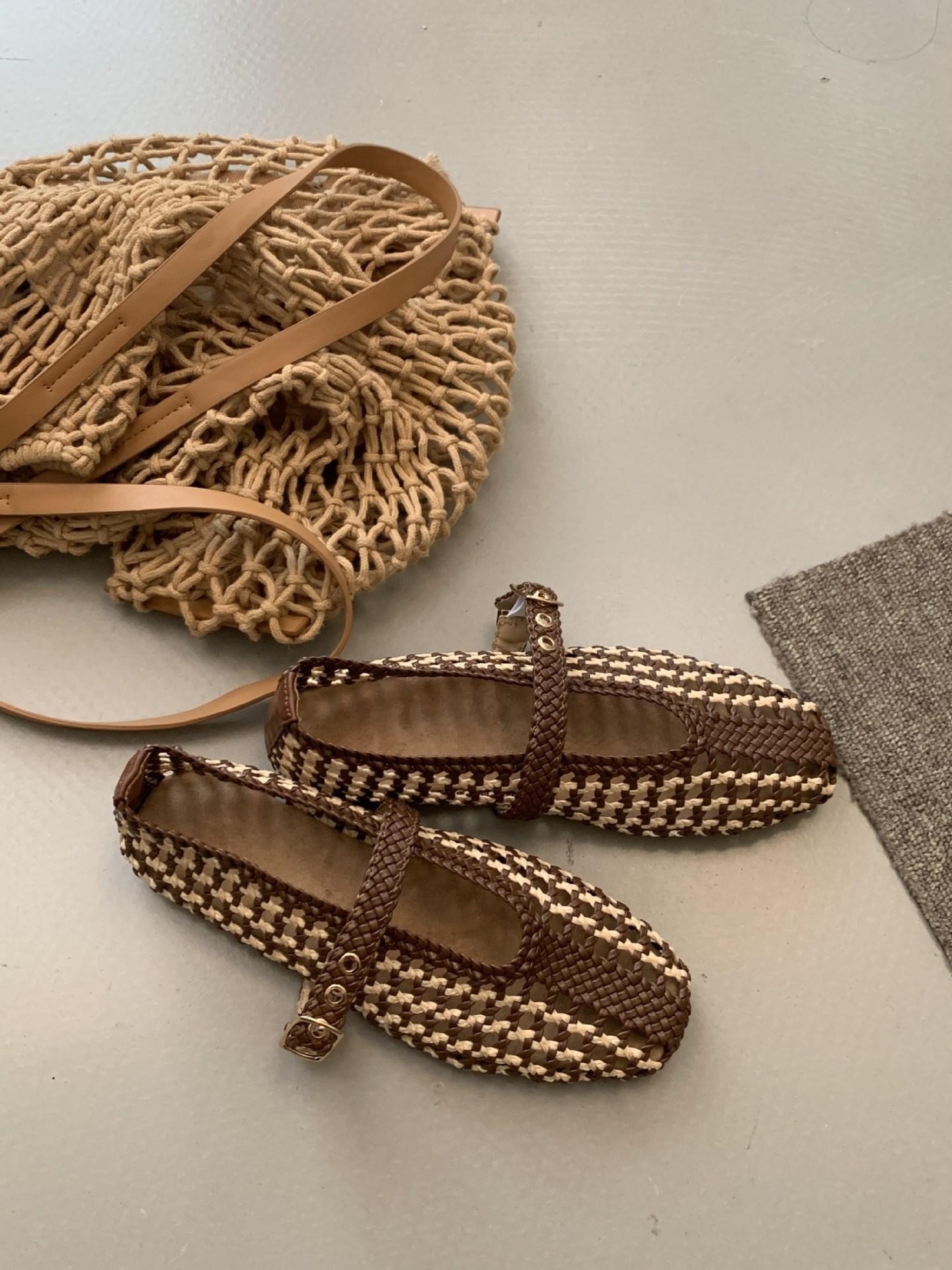 

High quality hollow pure hand-woven word with haute couture mesh shoes 39 коричневый