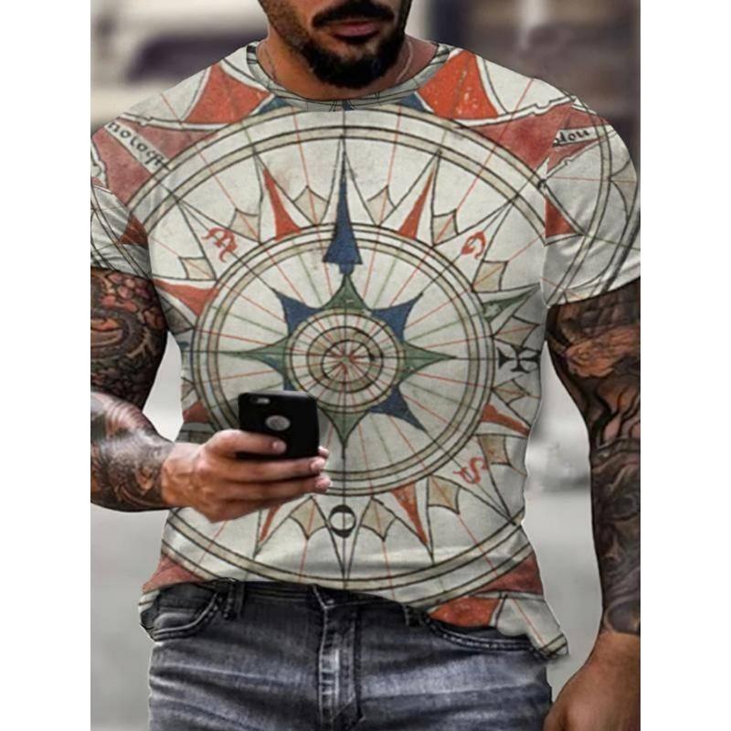 Men's Vintage T-Shirt Marine Adventure 3D Print Top Summer Fashion Casual Loose Tee New Streetwear Short Sleeved T-Shirt for Men