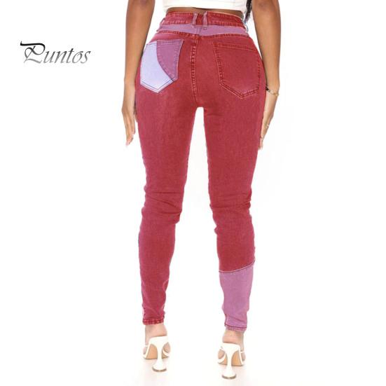 Pencil Jeans Color Block Multi Pockets Button Zipper Fly Women Denim Pants Butt-lifting High Waist Trousers Streetwear