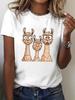 T-shirt da Donna con Stampa Cartone Animato di Alpaca Divertente, Girocollo Casual a Maniche Corte, Top Estivo Primaverile da Donna, Abbigliamento da Donna