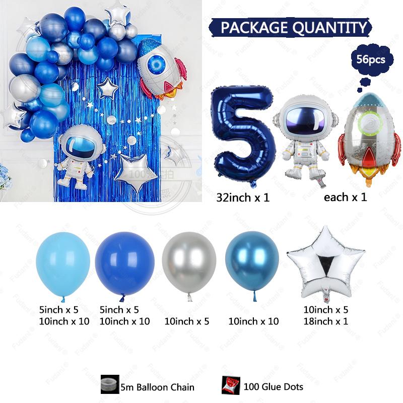 56pcs Children's Birthday Party Outer Space Astronaut Theme Party Balloon Set Aluminum Film Digital New Year Scene Decoration