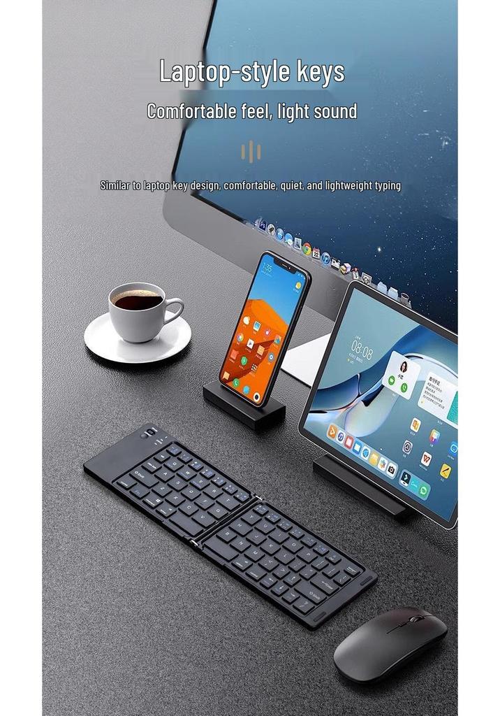 Two-Fold Mini Bluetooth Keyboard: Portable, Universal, Three-System Compatible, with Charging Light and Sound for Office Use