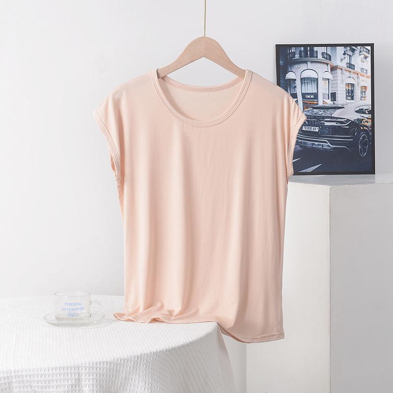 Summer Top for Moms Solid Color Ladies' Loose Fit Modal T-Shirt Plus Size Round Neck Short Sleeve T-shirt