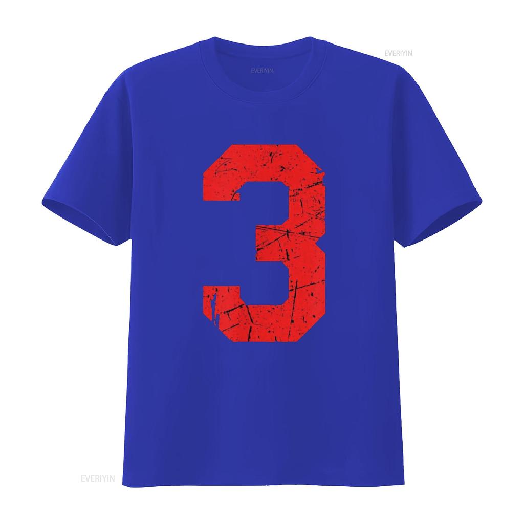 Numer 3 Koszulka Sportowa Czerwona Zniszczona Vintage Szczęśliwa Koszulka vintage Prana moda streetwear Wygodna Stylowa Miękka