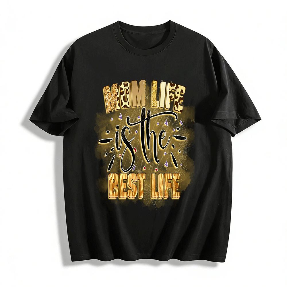 Mom Life Is The Best Life Leopard Print Casual Graphic Tee Pure cotton T-shirt XXS