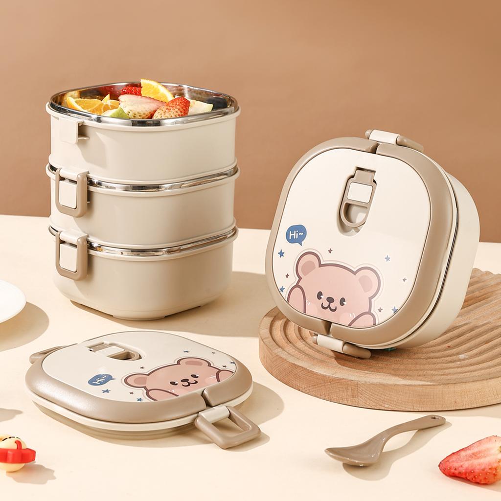 WORTHBUY Multi-Layer 304 Stainless Steel Bento Lunch Box For Kids Student School Portable Leak-proof Food Contianer With Spoon
