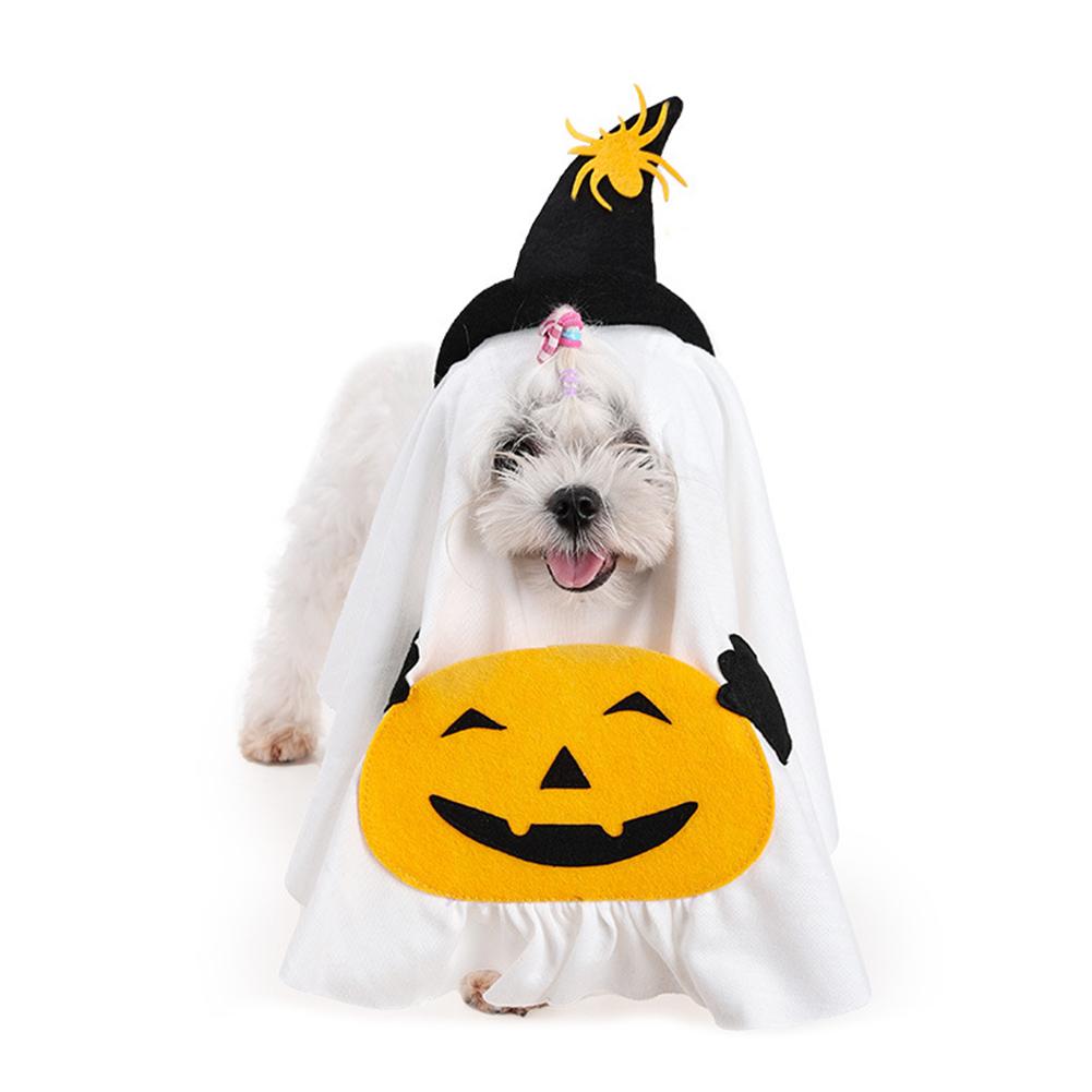 Ghost Dog Costume Hat & Cloak with Candy Bag Spooky Cute Breathable Trick or Treat Pet Costume Photo Prop Pet Cosplay Gear