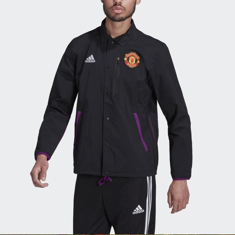 adidas Mufc Trv Coach Logo Zipper lapel Soccer/Football Jacket Black Men's GR3911