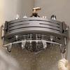 1pc Self-Adhesive/Drill-On Bathroom Shower Shelf with Hooks,Heavy-Duty No Drill Installation Corner Caddy, Aluminum Rack