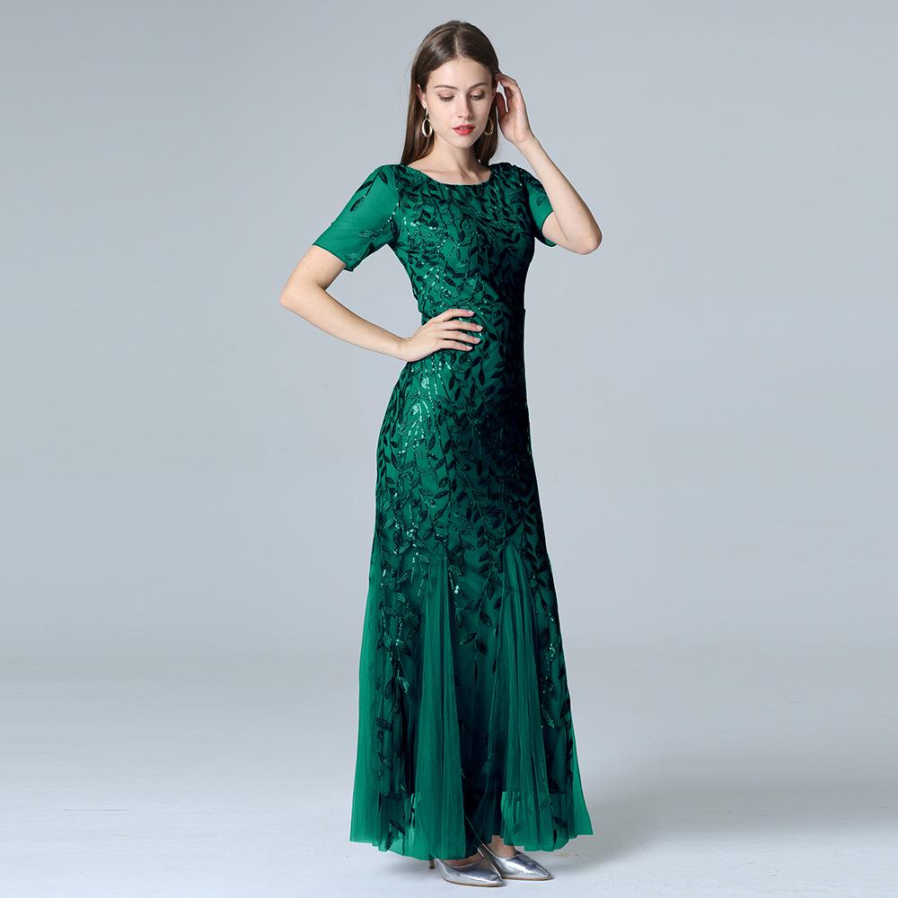 2024 Spring/Summer European-American Slimming Sequin Mesh Fishtail Evening Gown for Women