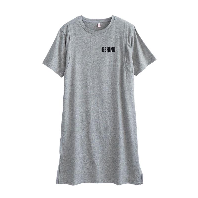 Pure Cotton Short Sleeve Breastfeeding Dress - Mid-Length Maternity/Postpartum Nightdress for Hot Mom Style