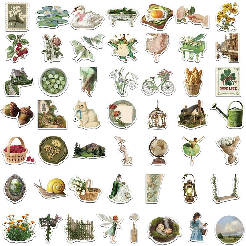 

50Pcs/set Vintage Rural Life PVC Sticky Stickers DIY Scrapbooking School Supplies Aesthetic Children s Stationery Decoration