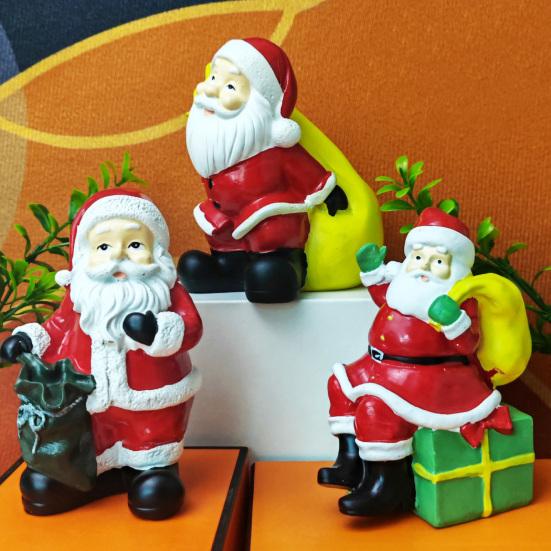 Santa Claus Figurine Christmas Tabletop Resin Santa Sculpture with Gift Bag for Mantle Bookshelf Home Decor