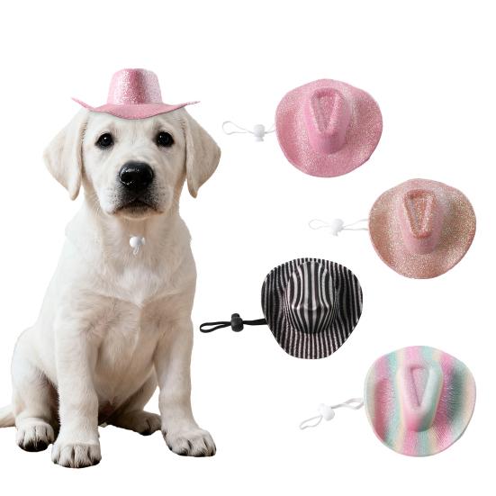 Domácí mazlíčci Kovbojský klobouk Retro Westernový kovbojský klobouk Nastavitelný Třpytivý klobouk pro psa