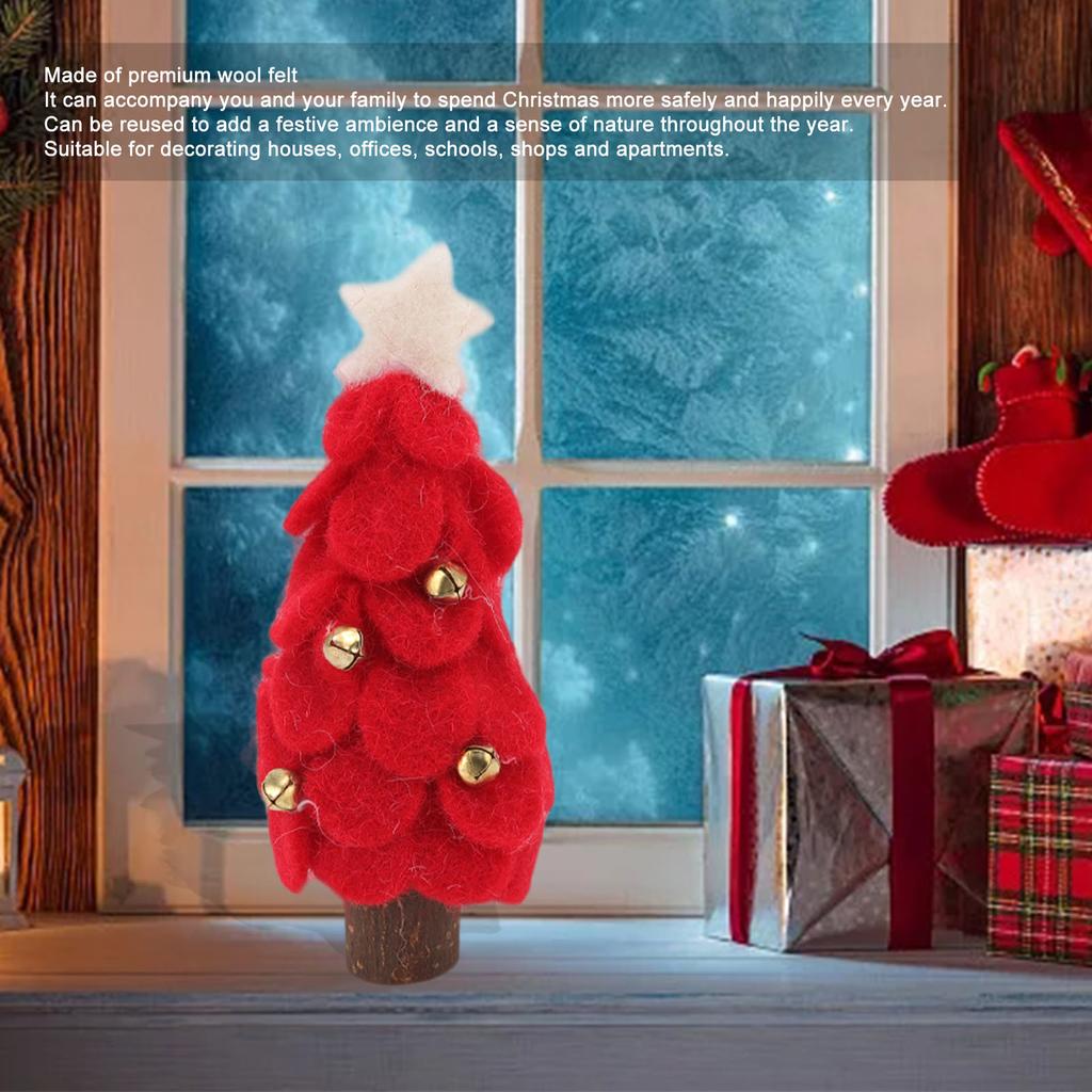 Wool Felt Christmas Tree Wood Small Christmas Tree Decorations for Home Display Window Red