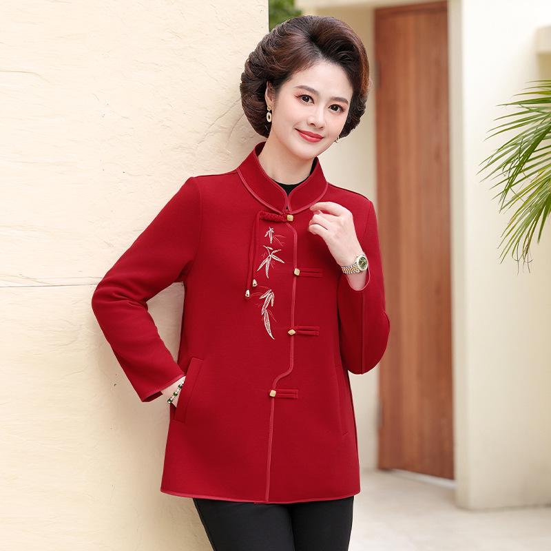

2025 Spring Chinese-Style Embroidered Coat for Middle-Aged & Elderly Women 3XL червоний