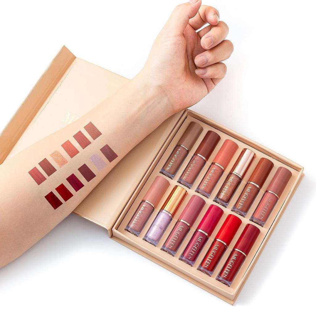 12-Piece Matte & Shimmer Lip Gloss Set: Non-Stick, Long-Lasting, European & American Style