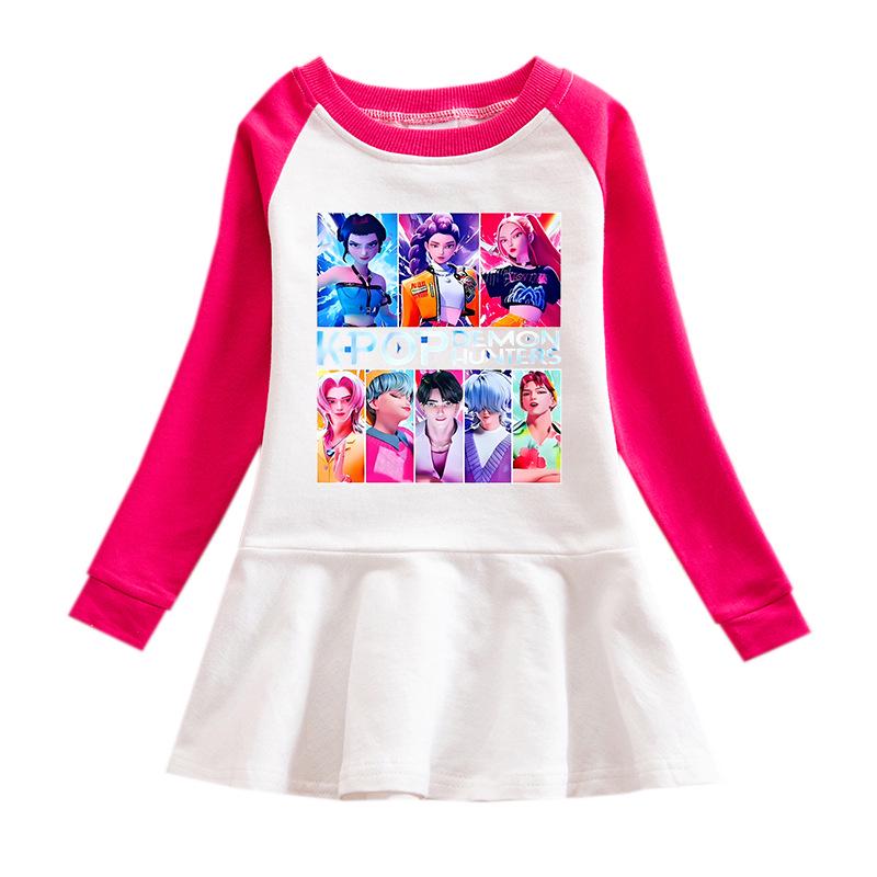 K-pop Monster Hunter Girls' Ruffle Mesh Dress - Long Sleeve Cartoon Princess Skirt