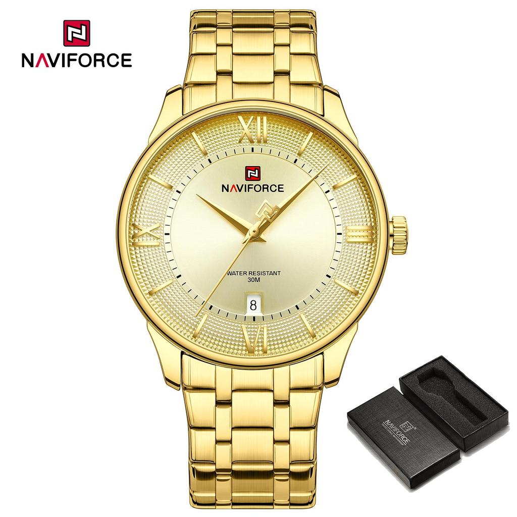 NAVIFORCE Men Quartz Watch Daily Casual Calendar Simple Dial 30m Waterproof Stainless Steel Strap Men Casual Watch Gift NF9272S